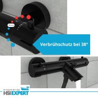 HGMBAD Badewannenarmatur MÜNCHEN Wannenarmatur Thermostat, Mischbatterie Badewanne, Wasserhahn Bad in Schwarz matt